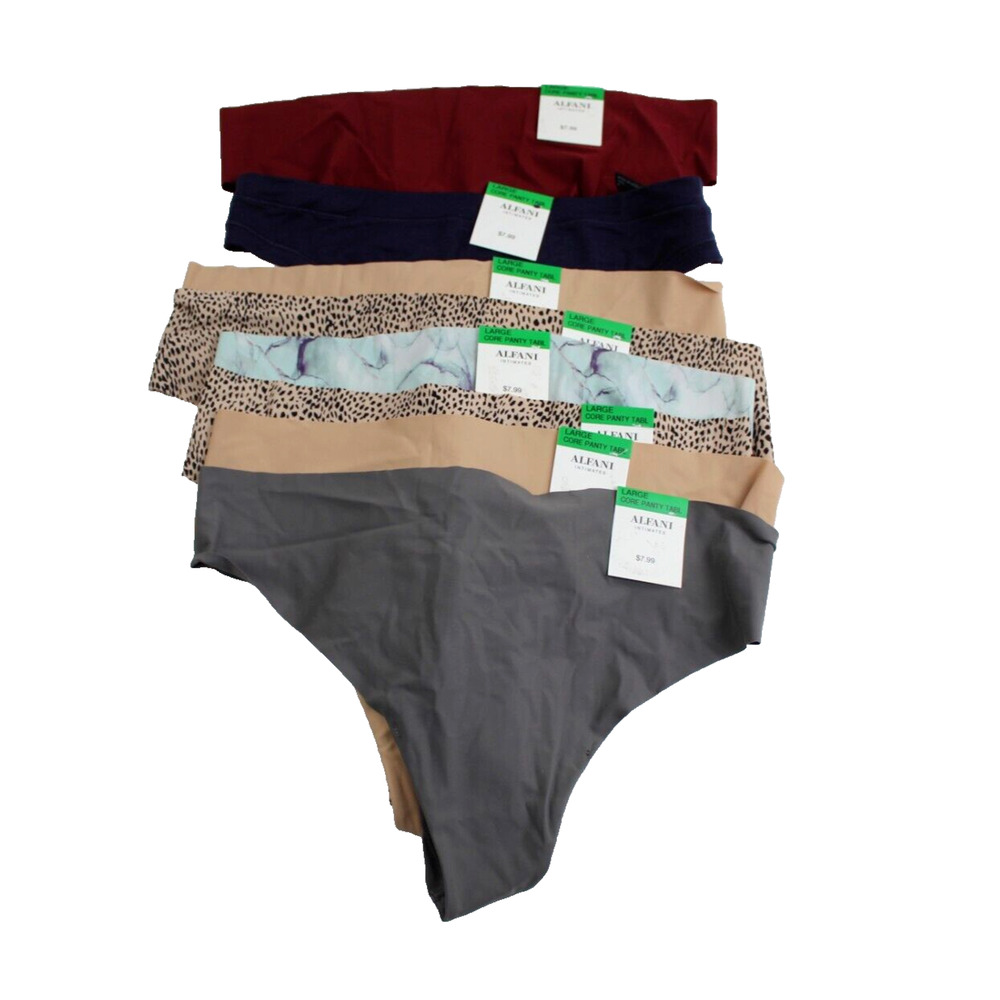 Lot Bundle 8 Thong Panties Underwear Alfani Womens Large Beige Cheetah Black NEW